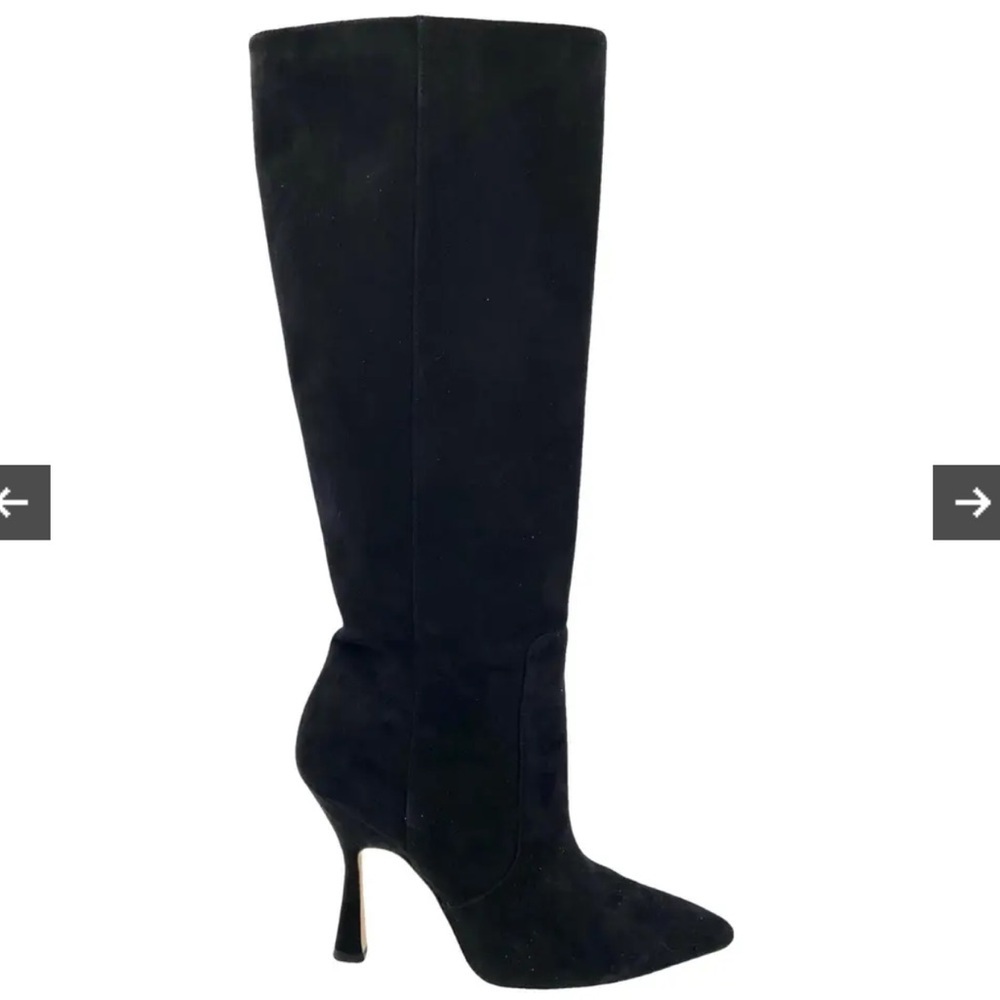Stuart Weitzman Black Suede Knee-High Pointed-Toe Heeled Boots